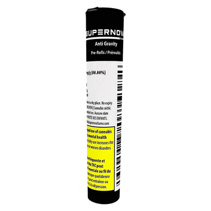 Anti Gravity Pre Rolled 1 x 0.5 g pre-roll packaging shown at an angle, featuring bold text and a dark background.