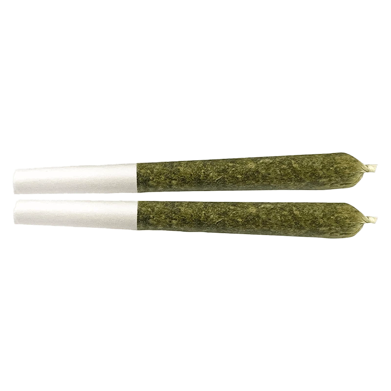 A side view of two Deep Value Pre Rolled 2 x 1 g joints, featuring a brown paper wrap and visible filters.