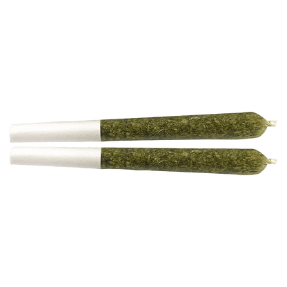 A side view of two Deep Value Pre Rolled 2 x 1 g joints, featuring a brown paper wrap and visible filters.