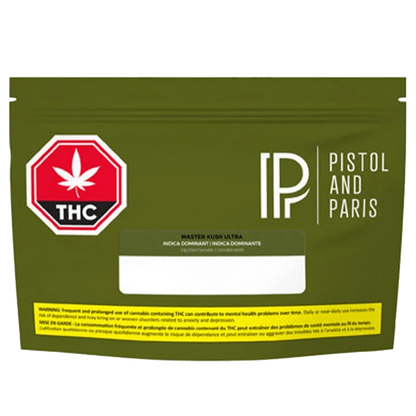 Front view of the Master Kush Ultra packaging, displaying a modern, dark design with white branded lettering.