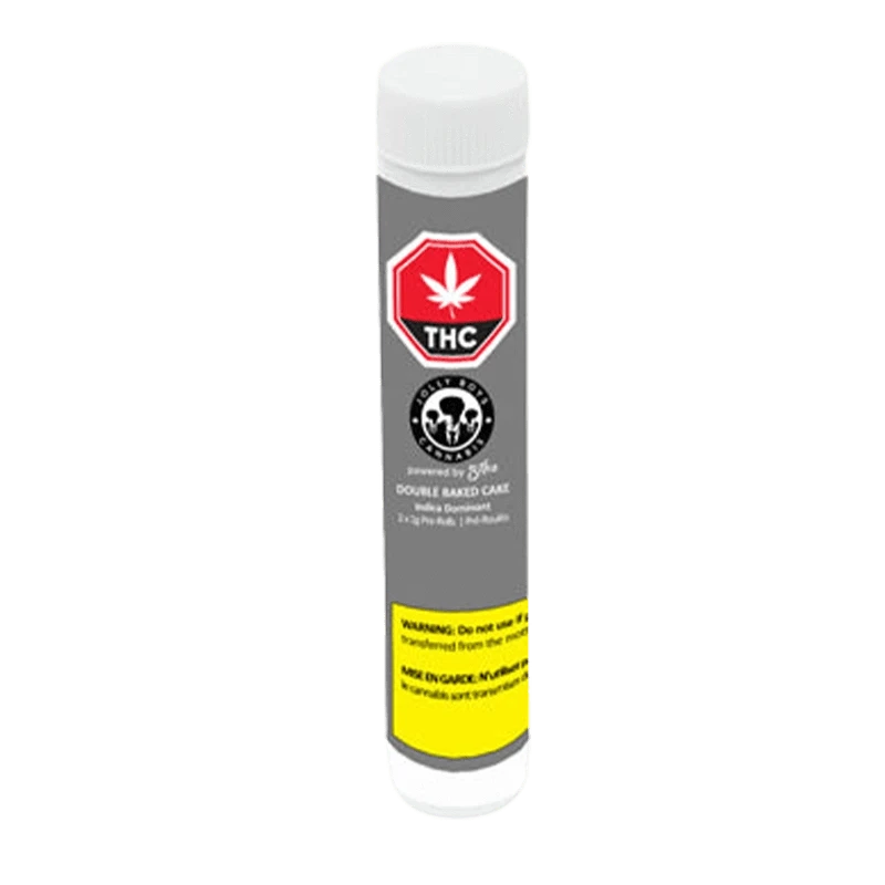 Front view of the Double Baked Cake Pre Rolled 2 x 1 g packaging, with branding clearly displayed on a white background.