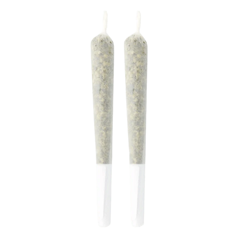Front view of two 1 gram Double Baked Cake Pre Rolled packages against a stark white background.