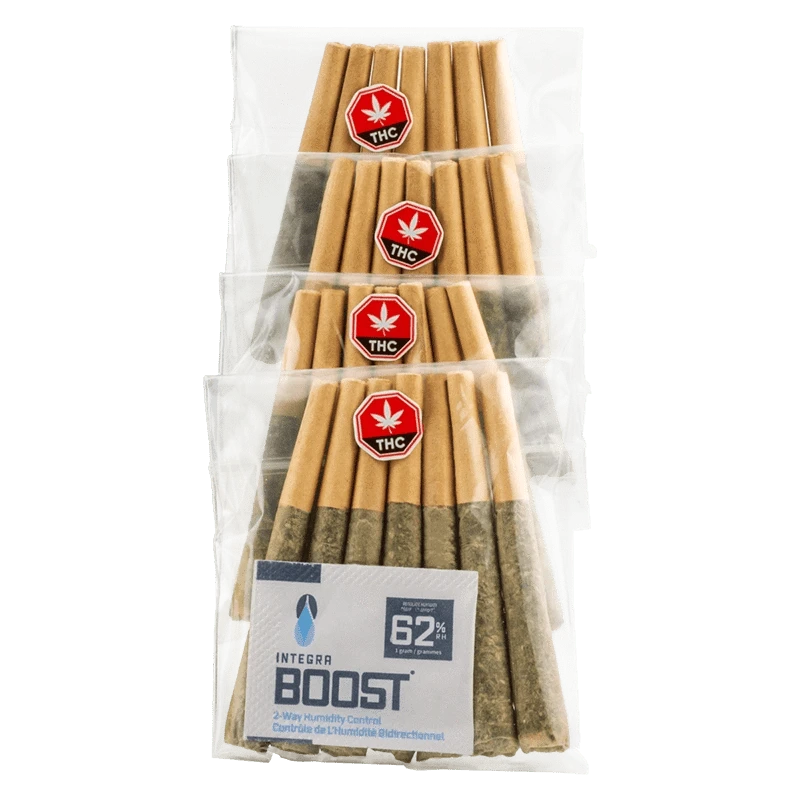 Front view of stacked 0.5 g packages of Galactic Glue PR, with each package displaying a red THC logo on a white background.
