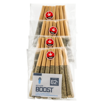 Front view of stacked 0.5 g packages of Galactic Glue PR, with each package displaying a red THC logo on a white background.