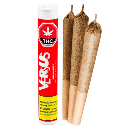 Close-up of the Bubba Kush Pre Rolled 3 x 0.5 g pre-roll packaging, featuring bold red and white lettering against a black background.
