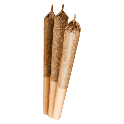 Front view of three 0.5 g Bubba Kush Pre Rolled joints, appearing as tightly rolled, brown and tan cannabis cigarettes.