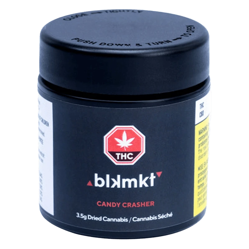 Front view of the Candy Crasher packaging, a sleek, white and black label with legible text details.