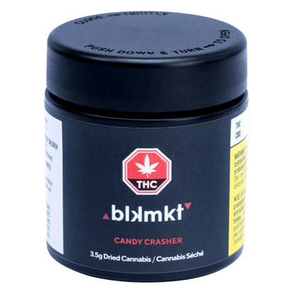 Front view of the Candy Crasher packaging, a sleek, white and black label with legible text details.