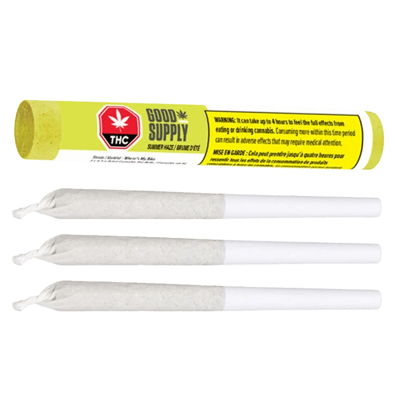 Close-up of the Summer Haze Pre Rolled 3 x 0.5 g pre-rolls against a dark background, showcasing the branded packaging details.