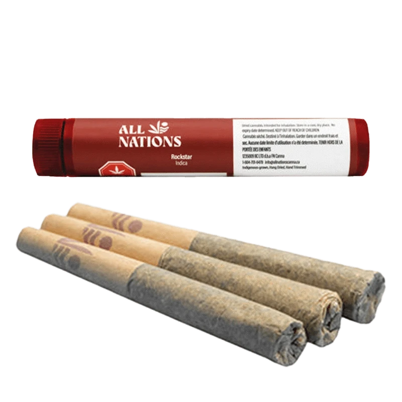A close-up view of the Rockstar Pre Rolled 3 x 0.5 g pre-rolls, arranged horizontally against a dark background.