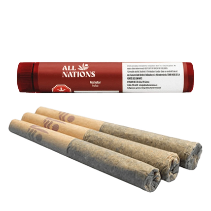 A close-up view of the Rockstar Pre Rolled 3 x 0.5 g pre-rolls, arranged horizontally against a dark background.
