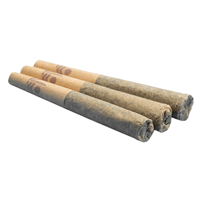 A close-up, angled view of three Rockstar Pre Rolled 0.5 g pre-rolls, showcasing their cylindrical shape and paper wrapping.