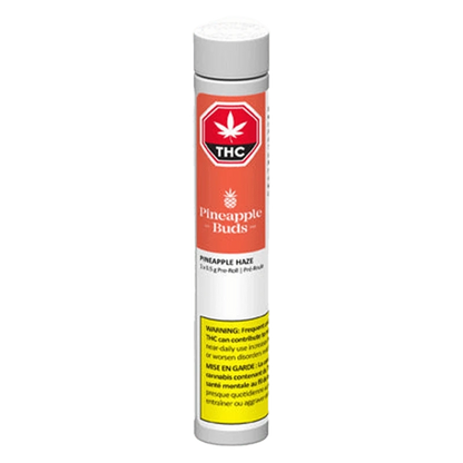 Close-up of the Pineapple Haze Pre Rolled 1 x 0.5 g package, displaying the brand logo and product details in a vertical format.