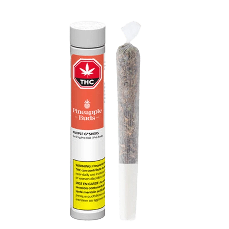 Front view of the Purple G*Shers Pre Rolled 1 x 0.5 g pre-roll against a white background, displaying its branded packaging.