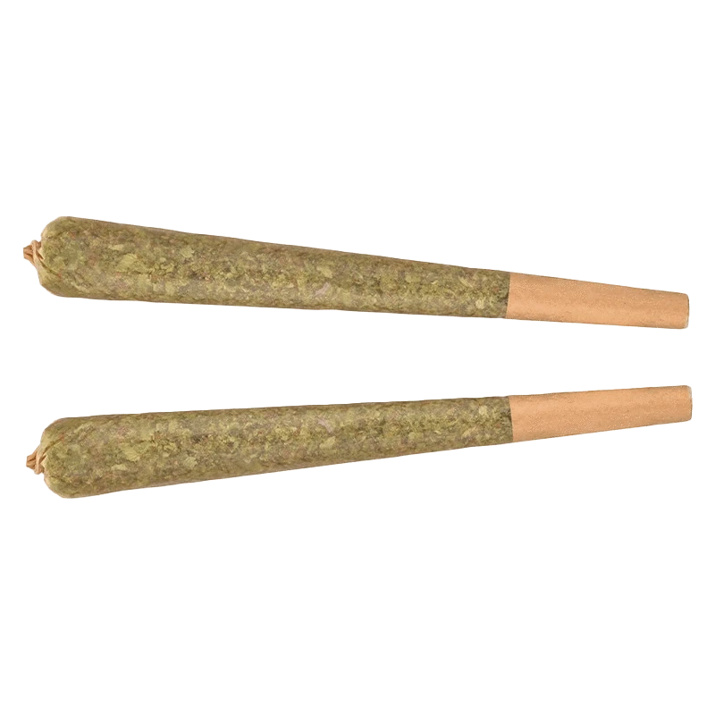 A close-up, side view of the Lemon Diesel Pre Rolled 5 x 0.5 g pre-rolls, showing five cylindrical cannabis joints with a slight green tint.