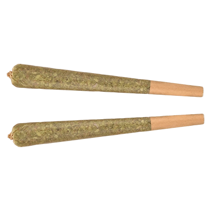 A close-up, side view of the Lemon Diesel Pre Rolled 5 x 0.5 g pre-rolls, showing five cylindrical cannabis joints with a slight green tint.
