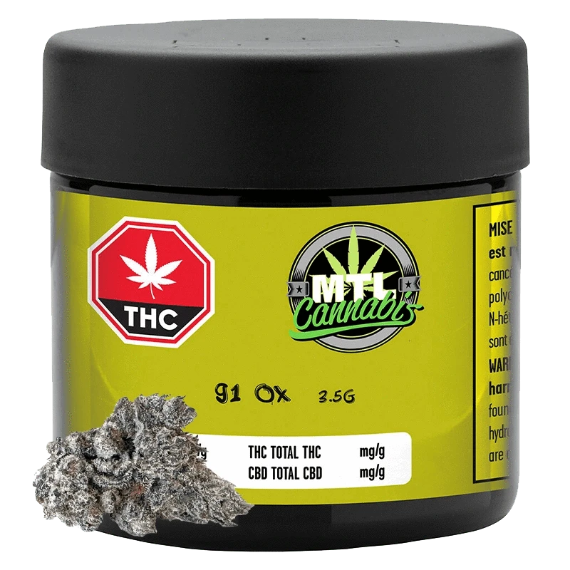 Close-up of the 91 Ox container with a green and white label against a dark background.