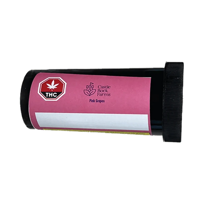 Front view of the Pink Grapes Pre Rolled 20 x 0.5 g packaging, displaying a cylindrical container with brand labeling on a white background.