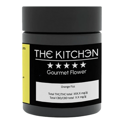 A close-up of the Orange Fizz container, showing its label against a solid, dark background.