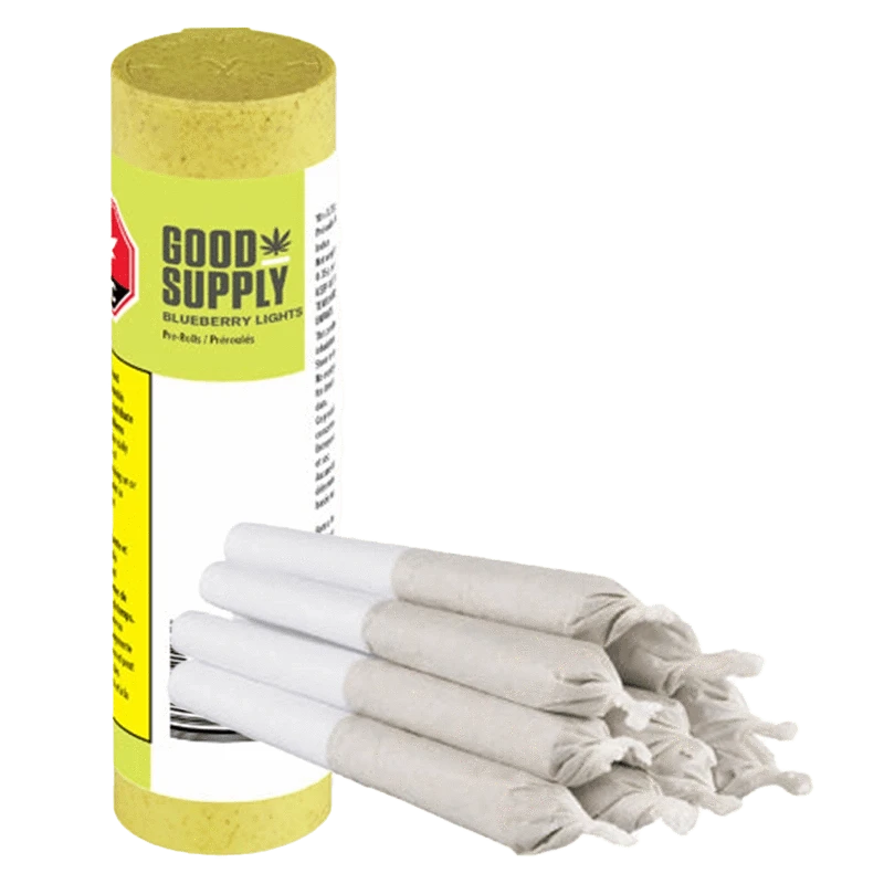 A close-up, slightly angled view of the Blueberry Lights Pre Rolled 10 x 0.35 g pre-roll pack, showcasing its sleek, branded packaging.