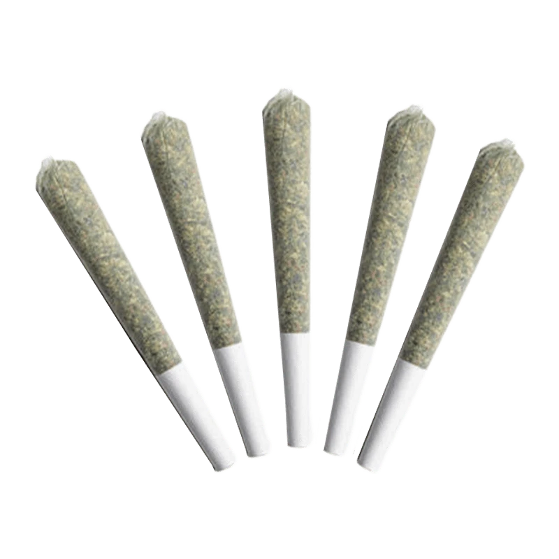 A close-up, angled view of five Gladstone Galactic Gas Pre Rolled 0.5 g pre-rolls against a plain white background.