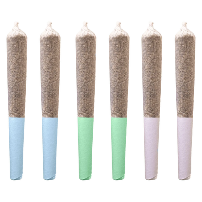 A close-up, angled view of the Daytime Express Variety Pack Pre Rolled 12 x 0.5 g joints, displaying their paper-wrapped designs.