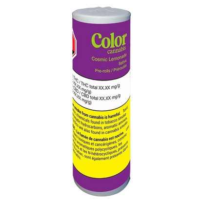 Front view of the Cosmic Lemonade Pre Rolled 10 x 0.35 g packaging, featuring colorful text on a black background.