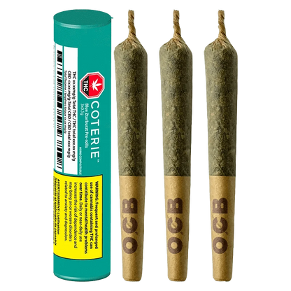 Front view of the Blue Ztarburzt Pre Rolled 3 x 0.5 g packaging, with a teal and white design and warning labels.