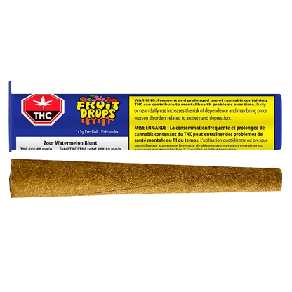Front view of the Zour Watermelon Blunt Pre Rolled 1 x 1 g packaging with a red and white logo on a black background.