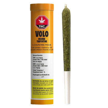 Front view of the Orange Turpentine Pre Rolled 1 x 0.7 g packaging, featuring a vibrant color scheme with bold branding.