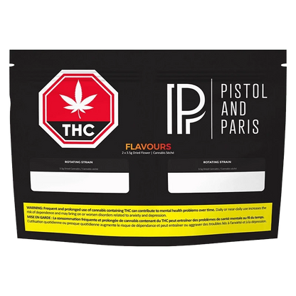 Front view of the Flavours packaging with a bold design and text indicating potential health risks.