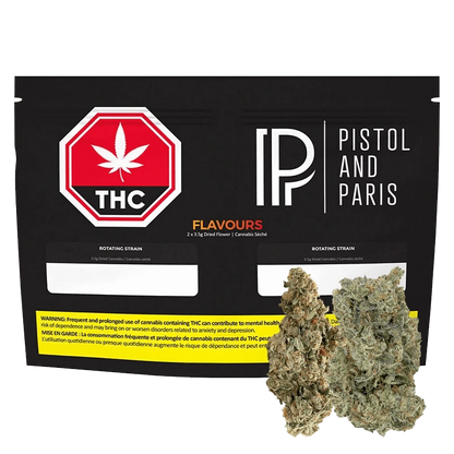 Front view of the Flavours packaging, displaying a bold graphic with the brand name alongside text indicating “2.5g”.