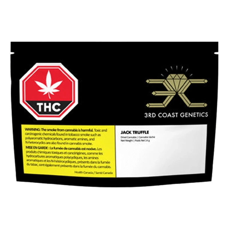 A close-up of the Jack Truffle packaging, displaying bold text against a dark background.