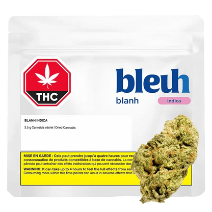 Front view of the “Blanh” packaging, featuring bold white text over a dark background with a small cannabis leaf icon.