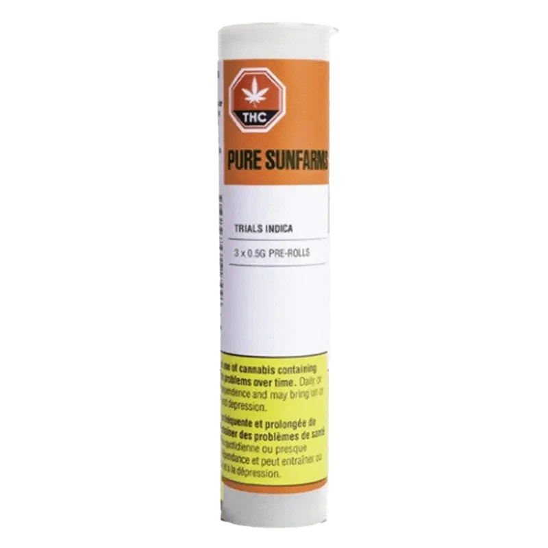 Trials Pre Rolled 3 x 0.5 g pre-rolls against a white background, featuring bold text and graphics.