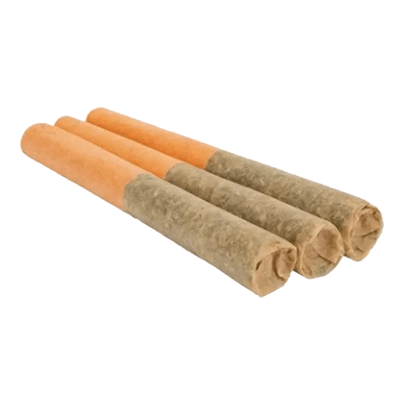 A close-up of three Trials Pre Rolled 0.5 g pre-rolls, shown against a plain white background.