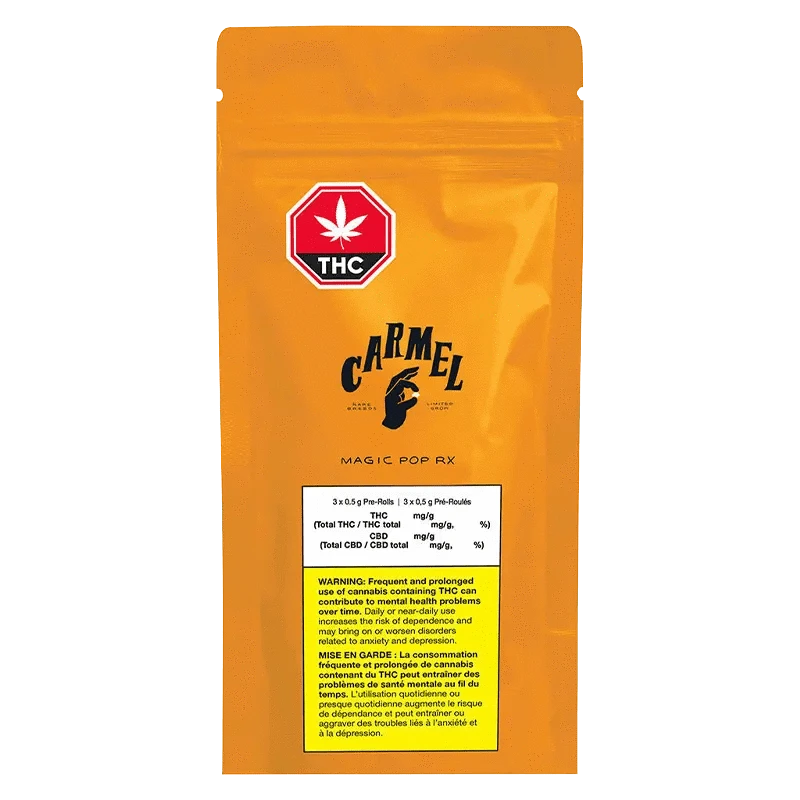 Magic Pop RX Pre Rolled 3 x 0.5 g packaging is shown in a close-up, front view with dark background and bold lettering.