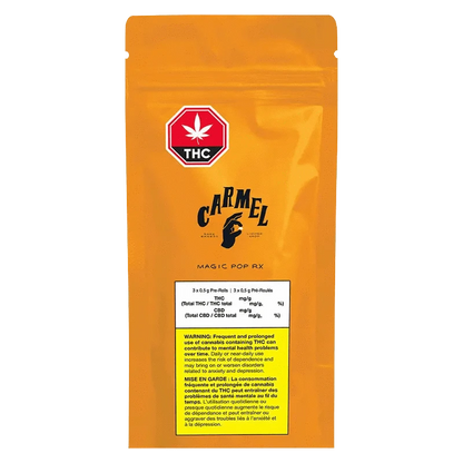 Magic Pop RX Pre Rolled 3 x 0.5 g packaging is shown in a close-up, front view with dark background and bold lettering.