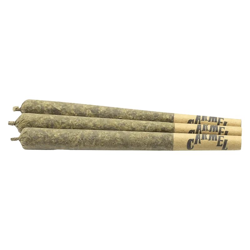 Close-up view of three Magic Pop RX Pre Rolled 0.5 g pre-rolls, arranged against a plain white backdrop.