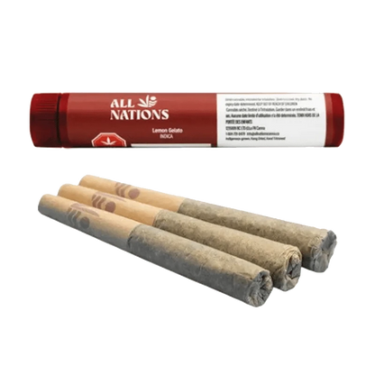 Close-up of three Lemon Gelato Pre Rolled 0.5 g cartridges, displaying the branding against a neutral background.