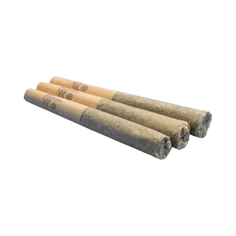 A close-up, angled view of three Lemon Gelato Pre Rolled 0.5 g pre-rolls against a plain white background.