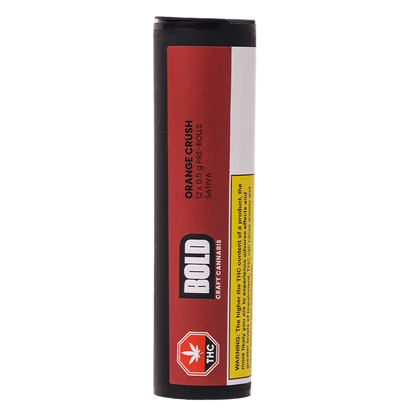 Front view of the Orange Crush Pre Rolled 12 x 0.5 g package, featuring bold text on a white background.