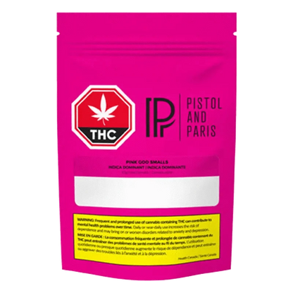 Front view of the Pink Goo Smalls packaging with a colorful geometric design and bold branding elements.