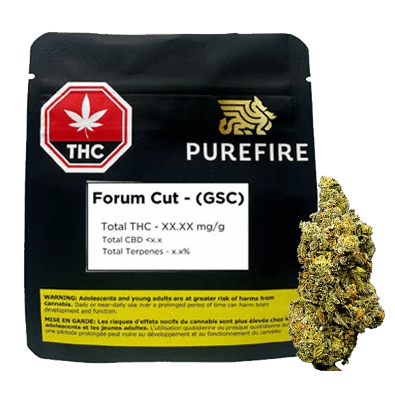 Close-up of the PureFire Forum Cut (GSC) packaging with bold red and black text against a white background.