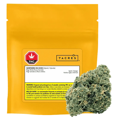 Close-up of the Northern OG Kush packaging, displaying branding and product information against a white background.