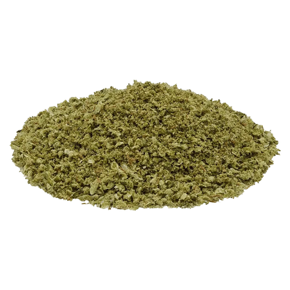 Close-up of the Pine Tar Kush, displaying a textured, dark green material with a granular composition.