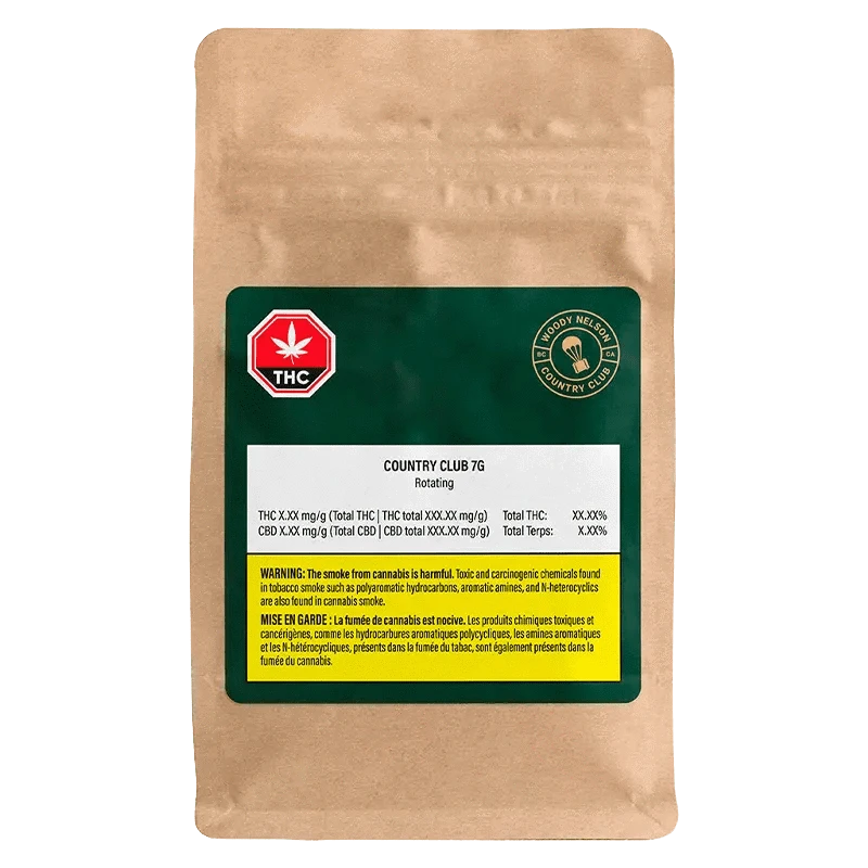 A close-up of the Country Club packaging with a bold design and title against a dark background.