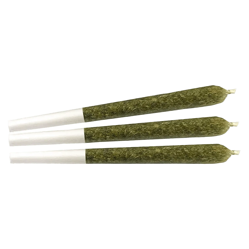 A close-up of three Death Vader Pre Rolled 0.5 g pre-rolls, arranged horizontally against a plain white background.