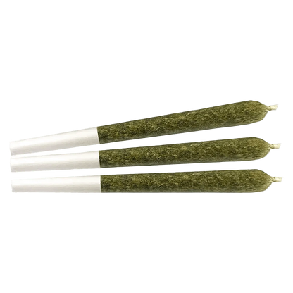 A close-up of three Death Vader Pre Rolled 0.5 g pre-rolls, arranged horizontally against a plain white background.