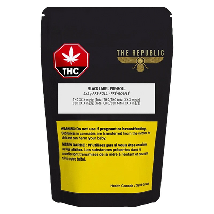 Black Label Pre Rolled 2 x 1 g package, with red and black text, against a white background.